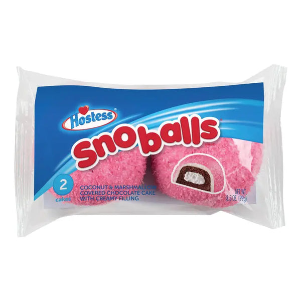 Hostess SNOBALLS Single Serve, 2 count, 3.5 oz Coconut-Covered Chocolate Cake, Creamy Filling 6 ct