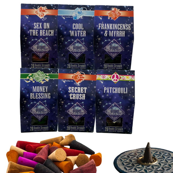 The Dipper Premium Incense Cones, 6 Scent Variety Pack, 120 Pieces with Holder, 1 Inch