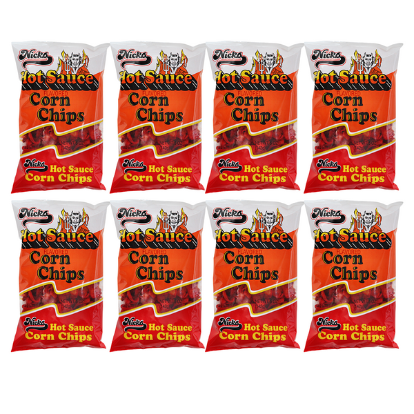 Nick's Hot Sauce Corn Chips Spicy Snack 4 oz Bags Pack of 8