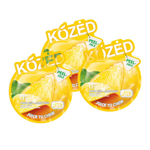 KOZED Mango Juice Gummy Candy, Peelable, 28% Real Fruit Juice, 6 Pack