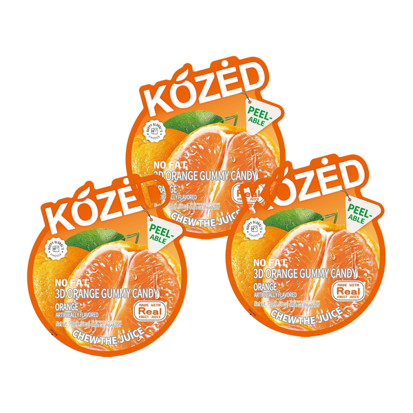 KOZED Orange Juice Gummy Candy, Peelable, 28% Real Fruit Juice, 6 Pack