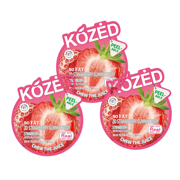 KOZED Strawberry Juice Gummy Candy, Peelable, 28% Real Fruit Juice, 6 Pack