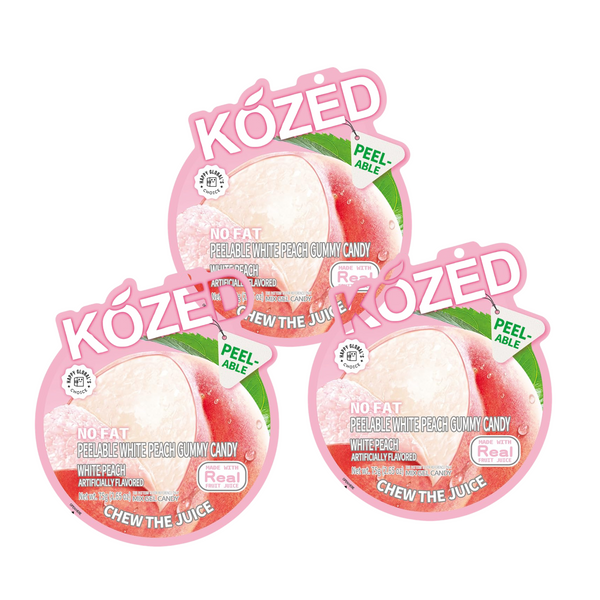 KOZED White Peach Juice Gummy Candy, Peelable, 28% Real Fruit Juice, 6 Pack
